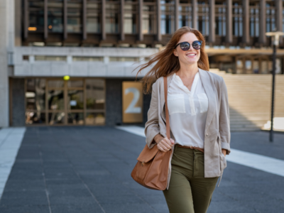 Woman walking with a handbag