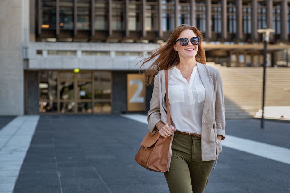 Woman walking with a handbag