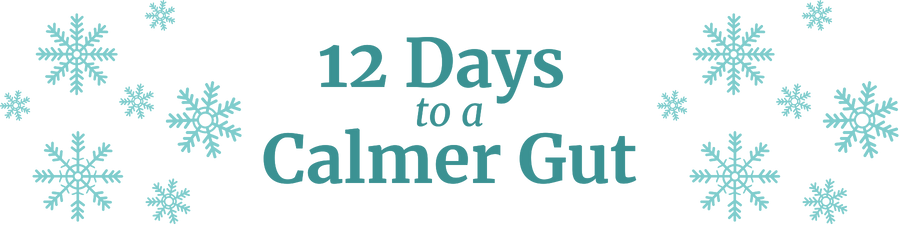 12 Days to a calmer gut text with snowflakes
