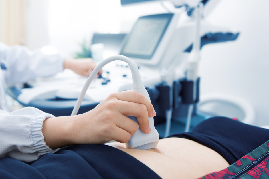 Adult getting an abdominal ultrasound