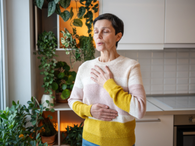 Woman breathing deeply