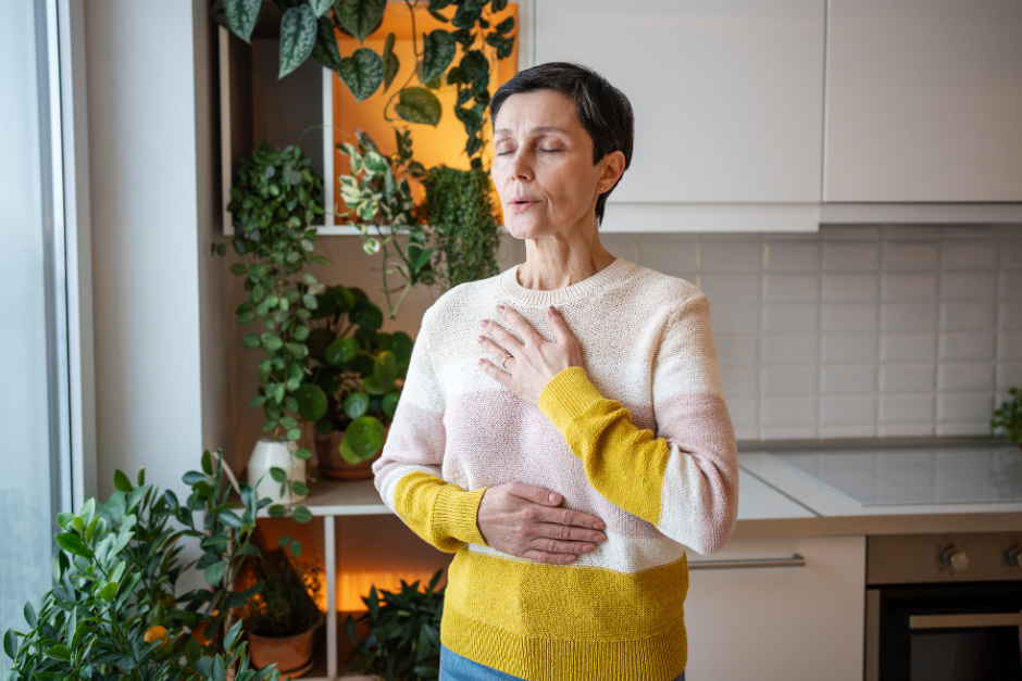 Woman breathing deeply