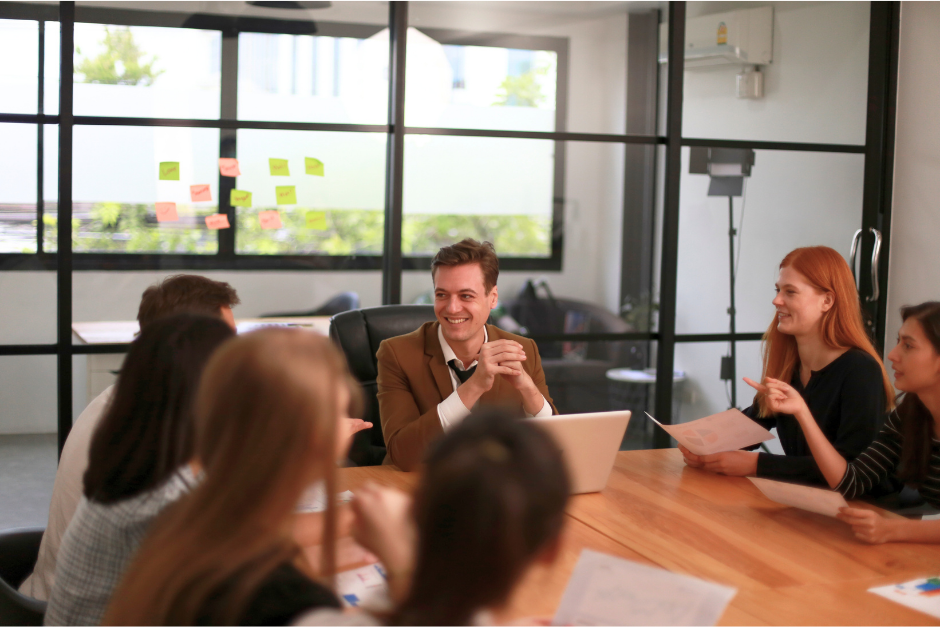 Adults in a meeting at work