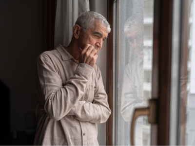 Man looking out of a window