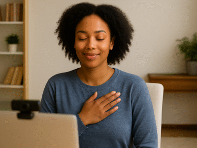 Woman relaxed at computer